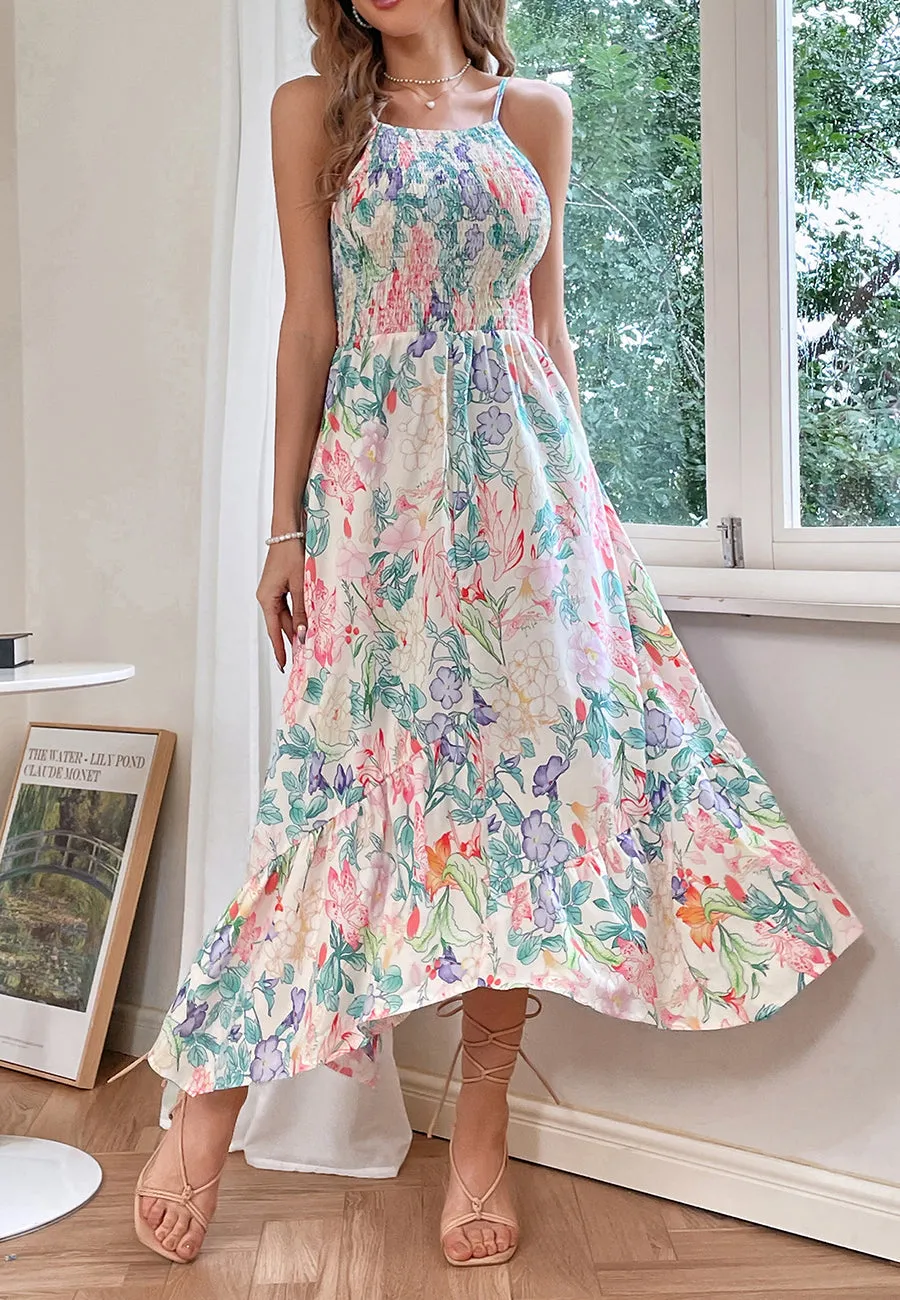 Multicolor Floral Print Halter Dress